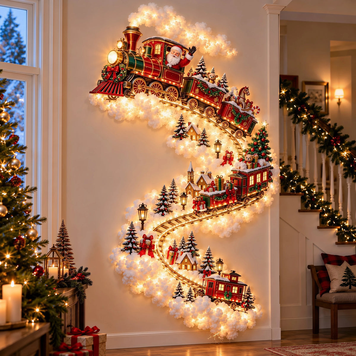 Christmas Decoration Christmas Magic Trail Wall Light Glowing Xmas Scene Wall Decor Santa Sleigh Reindeer Navidad Home Supplies