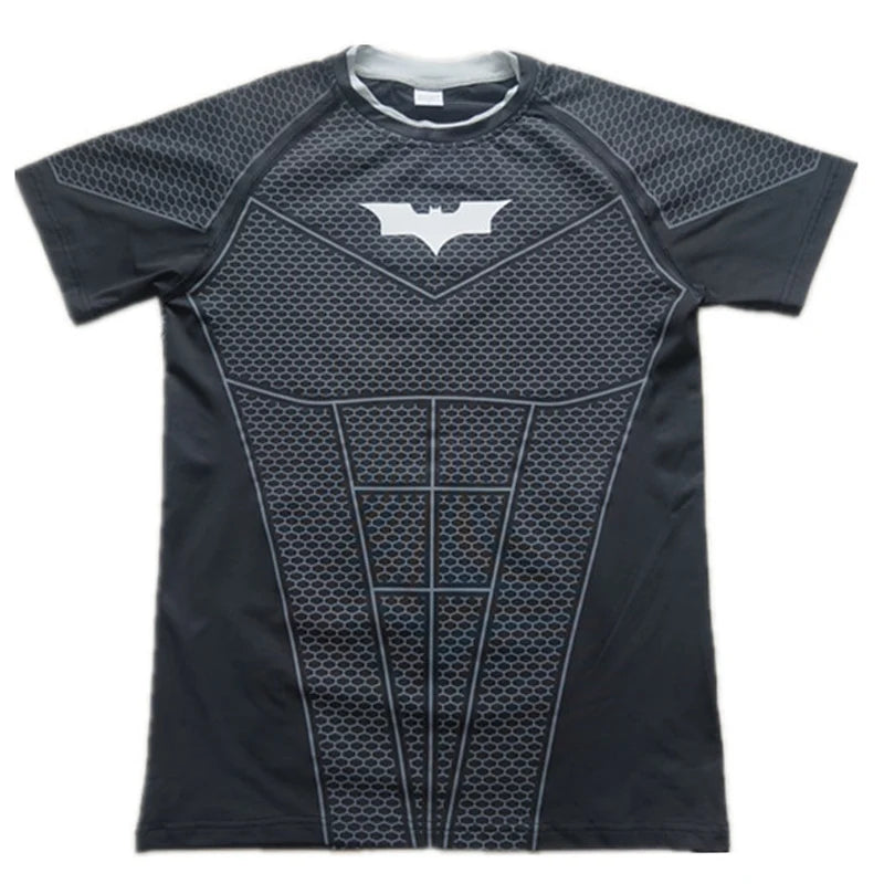 2026 Men Running Sports T-shirt Training Quick Dry Tight Short Sleeves Shirt Bat Pattern Short Sleeve Fitness Tee  men Clothing