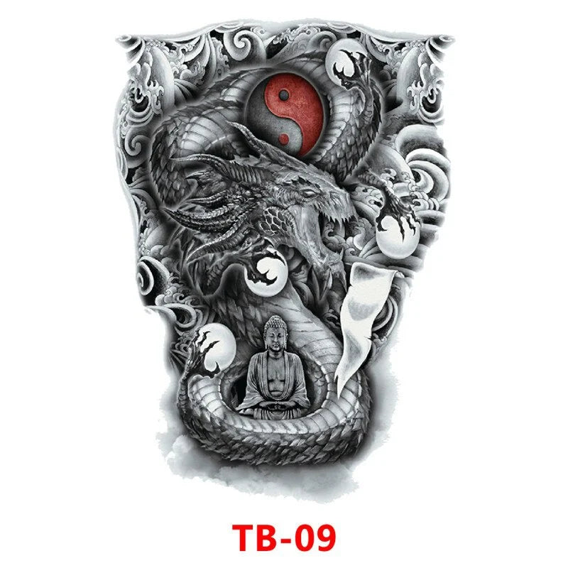 Waterproof Large Full Back Chest Tattoo Big Tattoo Stickers Fish Wolf Tiger Dragon Fairy Temporary Flash Tattoos Cool Men Women