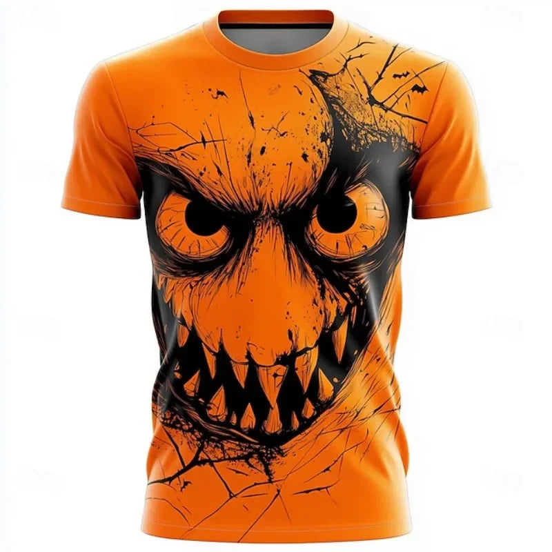 Pumpkin Graphic 3D Print Men's Women's T-Shirt Halloween Theme Family Party Short Sleeve Tees Oversize Round Neck Unisex Clothes