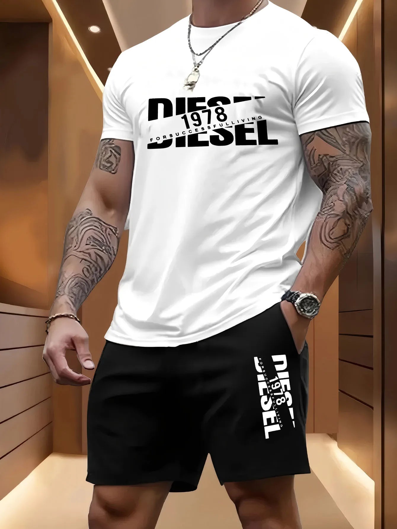 Summer men's casual two-piece set round-neck short-sleeved T-shirt and sports shorts for outdoor activities