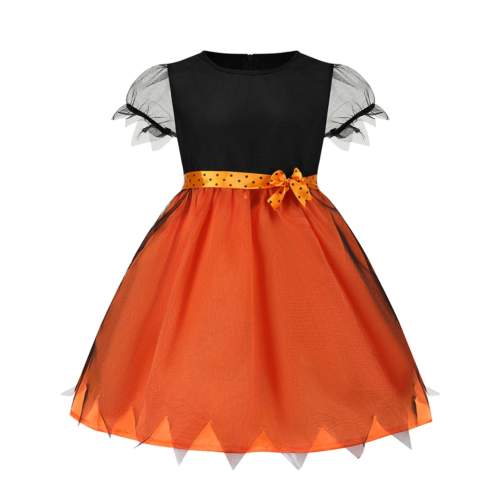 2026 Girls Halloween Cosplay Pumpkin Clothes Witch With Hat Costume Carnival Party Cosplay Dress Clothes Infant Costume