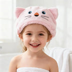 Cute Cartoon Bear Soft Absorbent Dry Hair Cap for Kids Coral Fleece Microfiber Hair Drying Towel Head Wrap for Children Kids