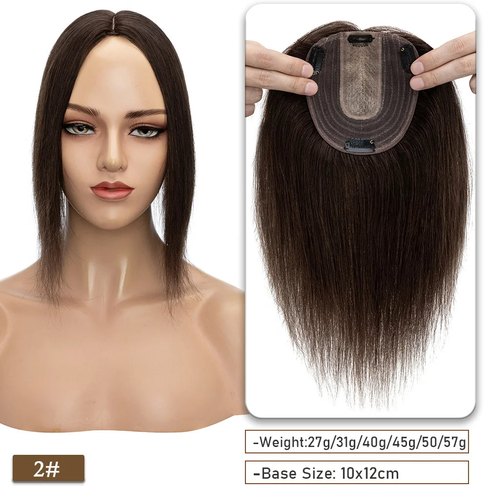 SEGO 10x12CM Hair Toppers for Women No Bangs 130% Density Silk Base Real Human Hair Clip in Top Wiglet Hair Pieces for Women