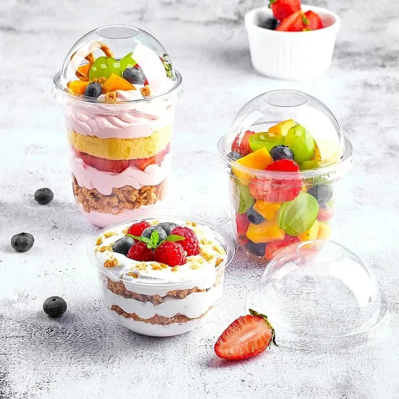 50pcs Pudding Cups Wiht Lids Plastic Boxes Ice-Cream Mousse Dessert Picnic Party Packing Dessert Cups with Lid