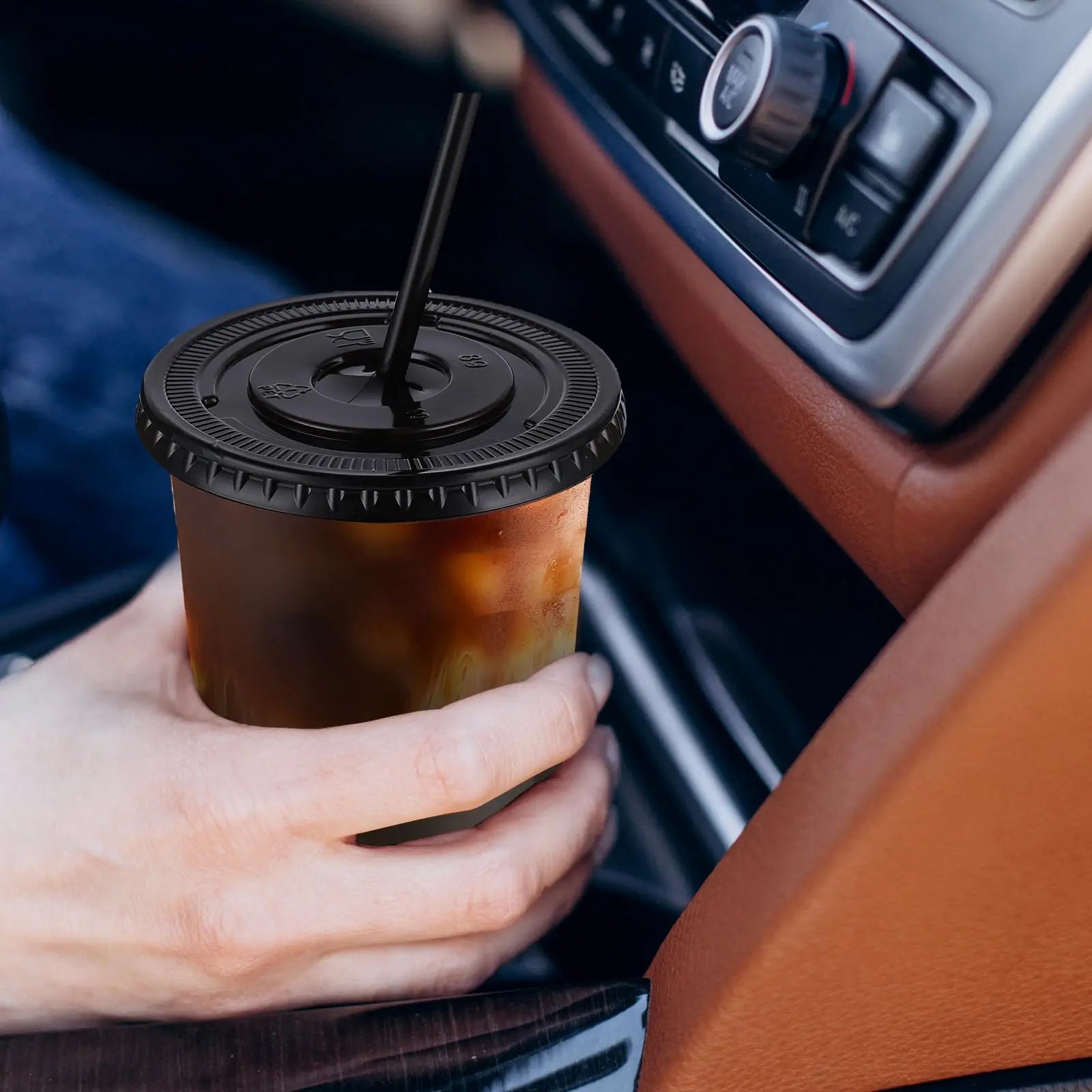 50 sets of 16oz (450ml) black transparent cups with lids and straws - disposable cold drink cups for iced coffee, milk tea, smoothies, and party events