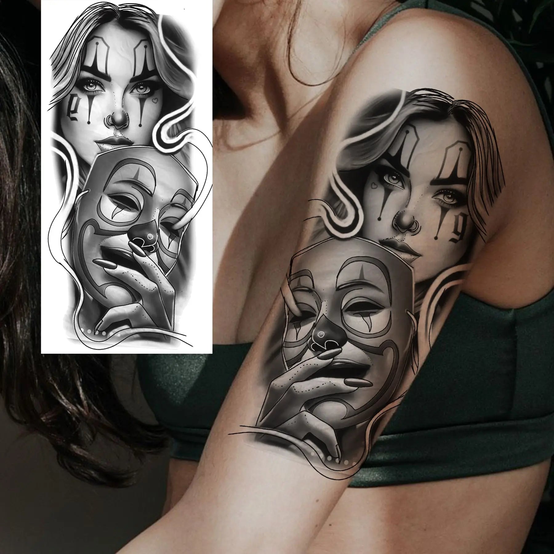 1 Sheet Bad Guy Robber Poker Temporary Tattoos For Men Women Gangster Joker Rebel Waterproof Realistic Fake Tattoo Arm Stickers