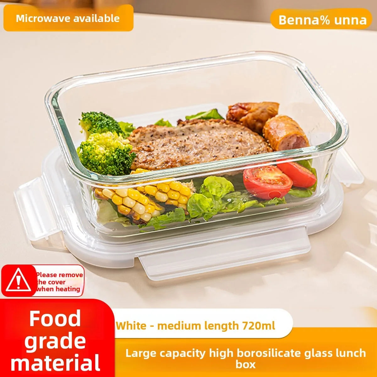 High Borosilicate Glass Lunch Box with Vent Lid,Microwave Safe Leak-Proof Food Storage Container,Multi-Size Options,Easy Clean.