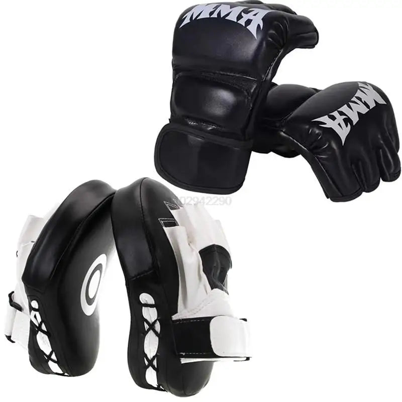 2 in 1 Curved Boxing Mitts Focus Punching Bag Gloves Set Leatherette Boxing Training Hand Pads MMA Karate Training Equipment