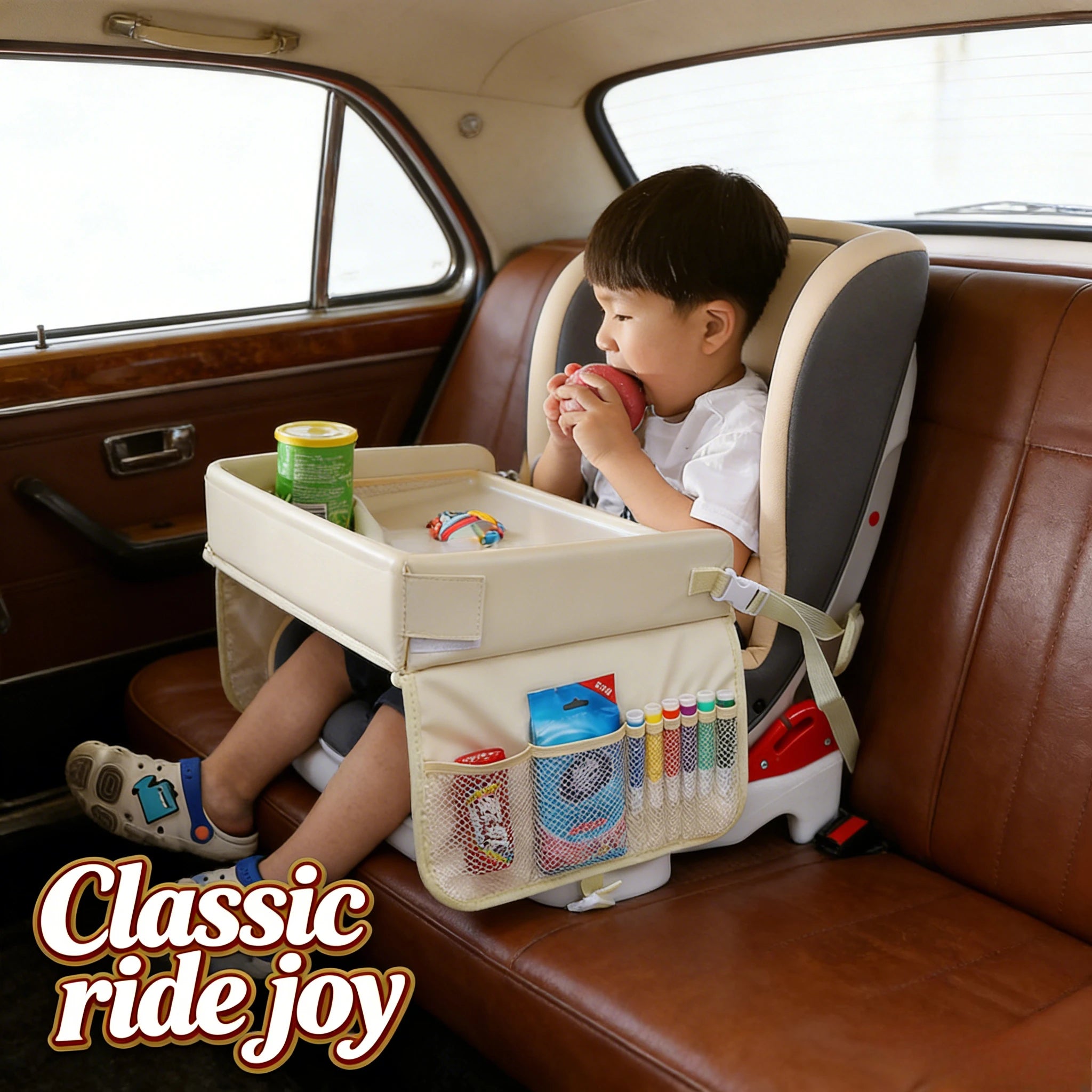 Car Kids Safety Seat Tray Multifunctional Waterproof Meal Storage Table Baby Stroller Tray Board for Toddler Travel