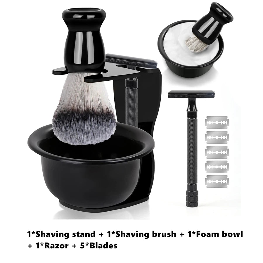 Professional Shaving Kit for Men - Shaving Bowl, Brush, Razor Stand & Blades, Essential Grooming Tools for Barbershop & Home Use
