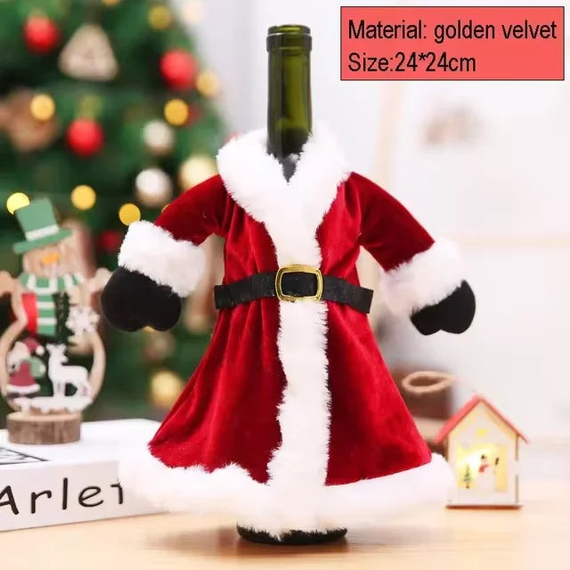 New Creative Christmas Wine Bottle Fashion Velvet Dress Wine Bottle Covers Sleeve Santa Snowman Xmas New Year Dinner Table Decor