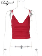 Dulzura Sleeveless Ruched Bodycon Camisole Women’S Solid Sexy Top Party Club Streetwear Autumn Winter Clothes Y2K