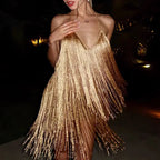 Summer Sleeveless Women's Slim Dresses Sexy Hot Girl V-neck Tassel Halter Mini Dress Fashion Solid Backless Cocktail Party Dress