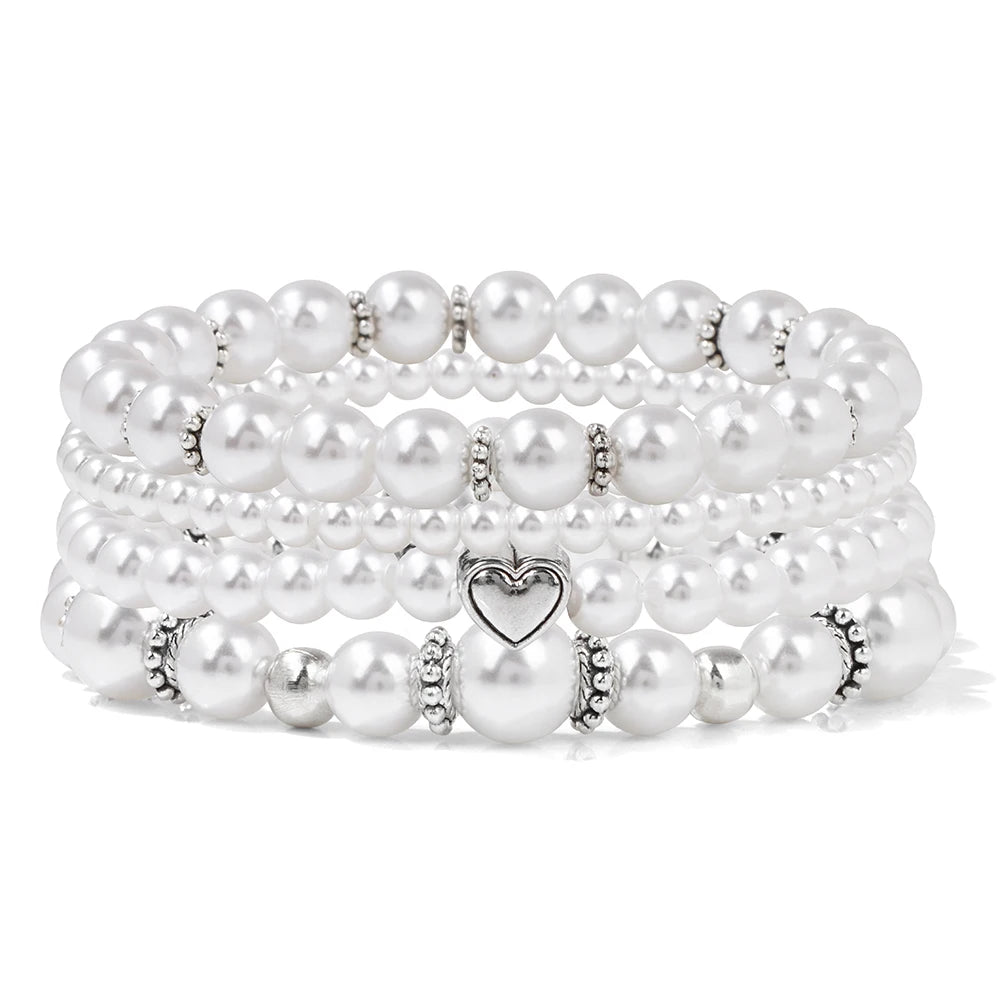 4 Pcs/Set White Pearl Bracelet Set Multilayer Gold Color Beads Bracelet For Women Trendy Imitation Pearl Bangle Luxury Jewelry