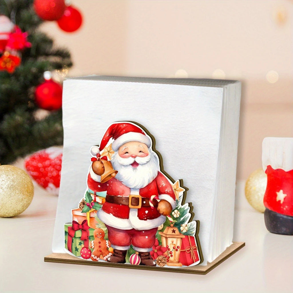 Santa Claus Wooden Napkin Holder Christmas Table Decor Desktop Tissue Storage Rack Xmas Party Dining Room Tabletop Decorations