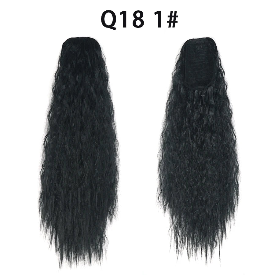 22 Inch Drawstring Ponytail Extension Curly Wave Long Ponytail Hair Extension Synthetic Corn Wavy Drawstring Ponytail Extensions
