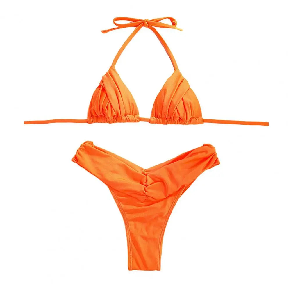Sexy Folds Bikini Set Solid Micro Bikinis Women Swimsuit Female Triangle Swimwear Beach Wear Bathing Suit