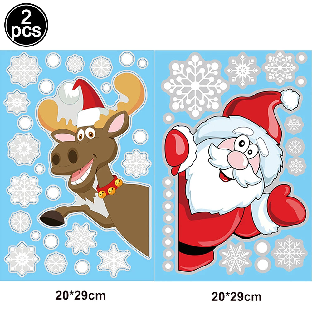 Christmas Window Cling Stickers Santa Claus Reindeer Snowflake Gift Box Window Decals for Xmas Home Shop Glass Door Window Decor