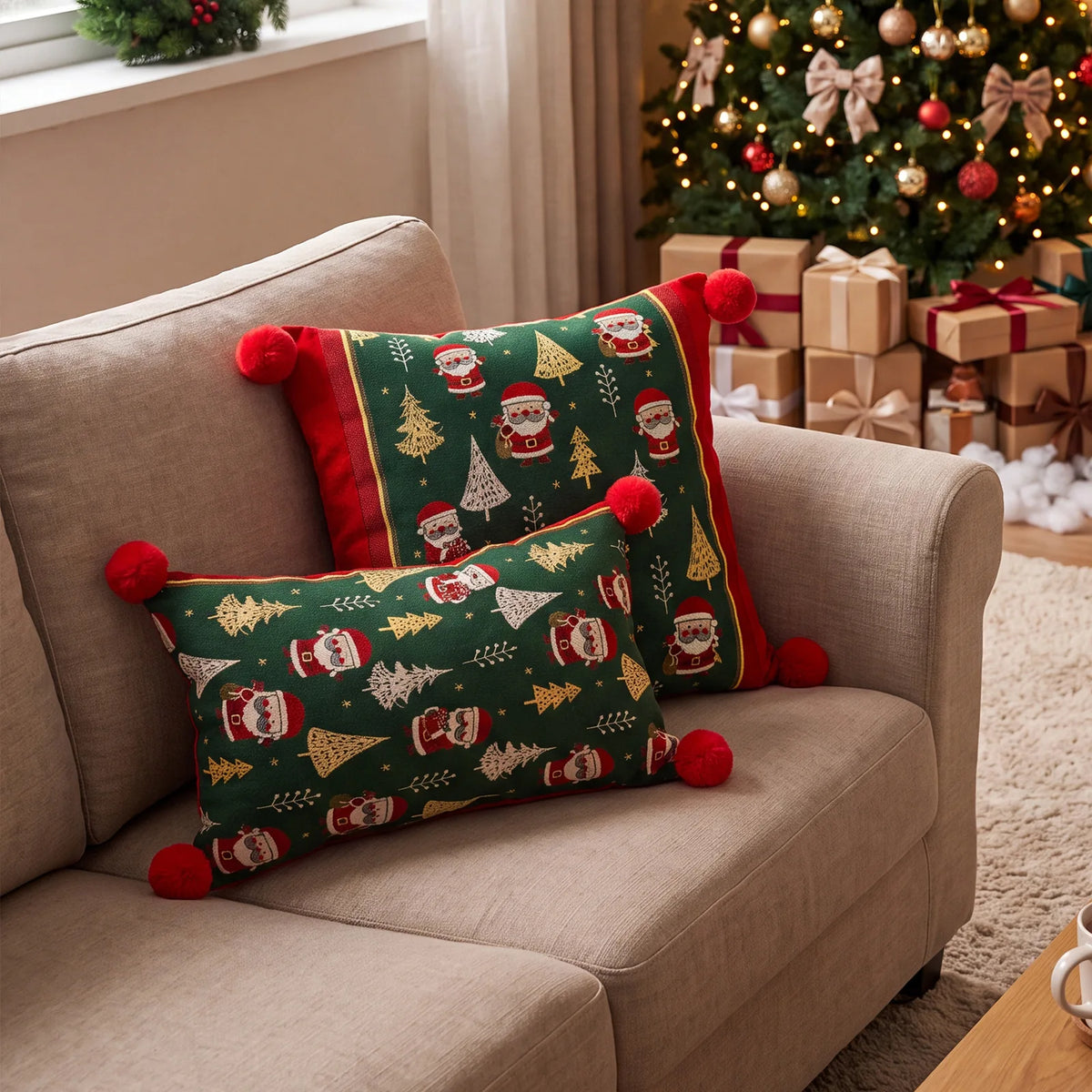 Christmas Red Jacquard Throw Pillow Cover Cartoon Elk Snowflake Christmas Pillowcase Plush Sofa Decor Cushion Covers 45x45cm