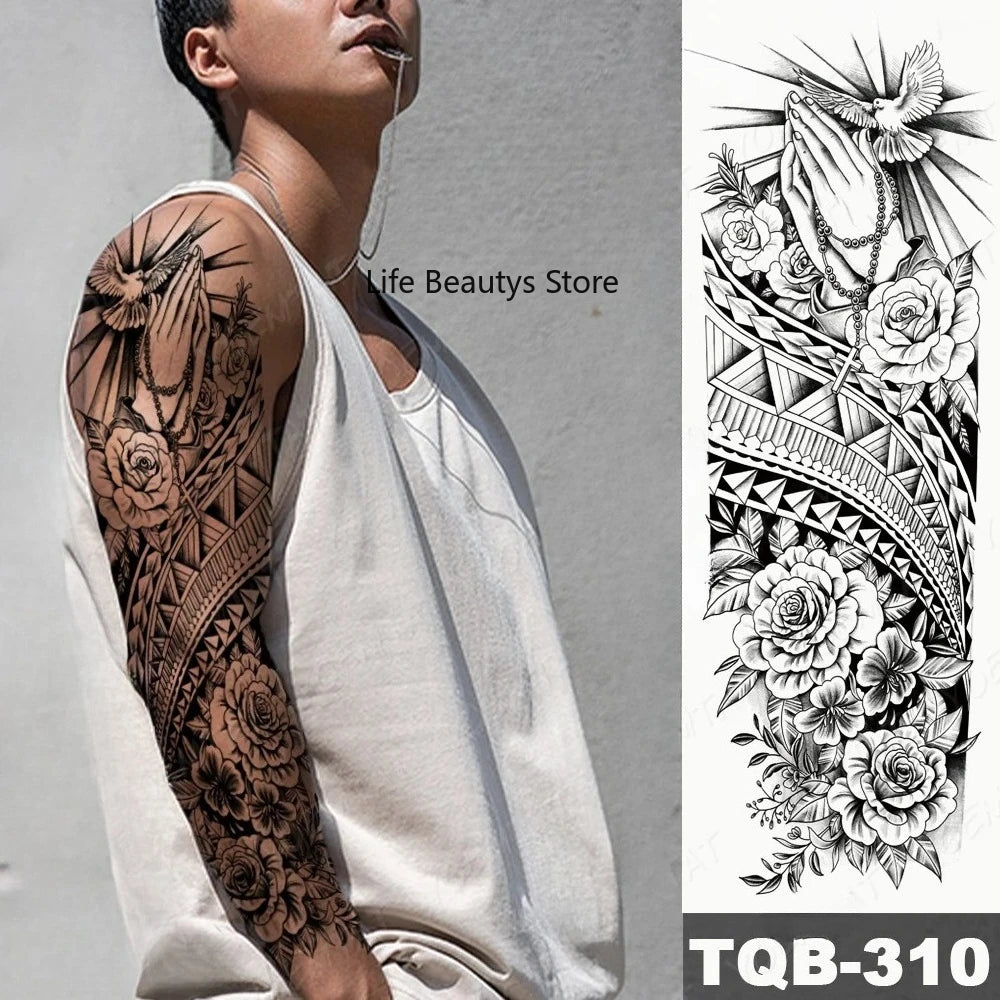 Large Full Arm Sleeve  Waterproof Temporary Tattoo Sticker Tribal Totem Skull Bird Wolf Tiger Fake Tatoo Body Art Men Women
