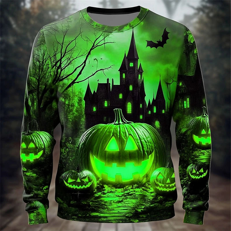 Fall Halloween Pumpkin Print Long Sleeve Tops Sweaters Hip Hop Trend Y2k Clothes Casual O-neck Loose Pullover Funny Sweater Man
