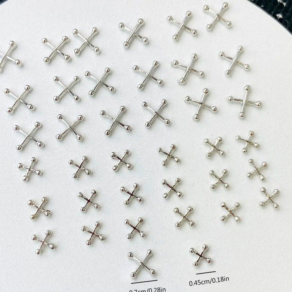 50PCS Mixed Size 3D Punk Silver Cross Metal Parts Manicure Accessoire Nail Decoration Alloy Retro Cross Nails Art Charms