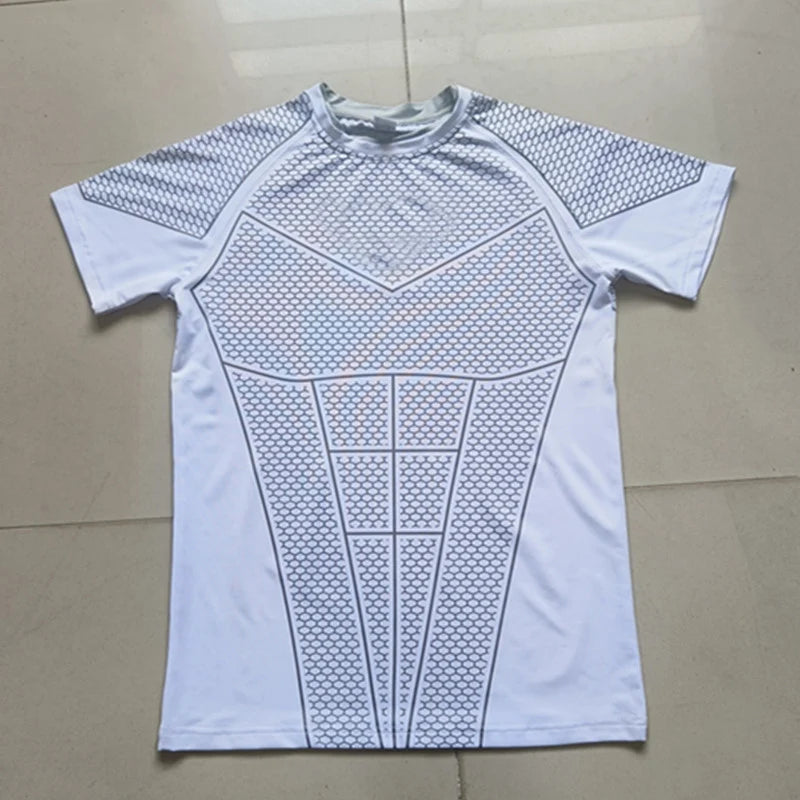 2026 Men Running Sports T-shirt Training Quick Dry Tight Short Sleeves Shirt Bat Pattern Short Sleeve Fitness Tee  men Clothing