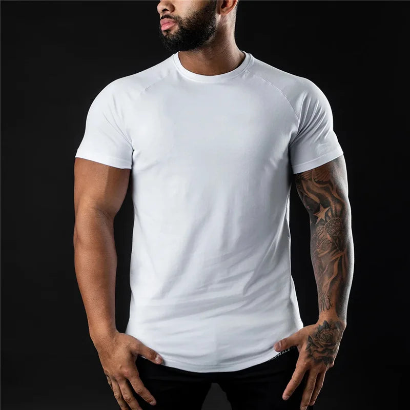 Men's Cotton Short Sleeve Quick Dry T-Shirt for Home Fitness Spring Summer Comfortable Casual Base Layer Top in White Black