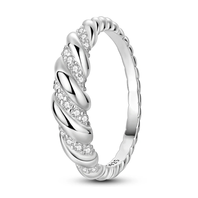 Original 925 Silver Sparkling Zircon Ring Stackable Classic Shine Stone Round Rings For Women Wedding Anniversary Jewelry Gift
