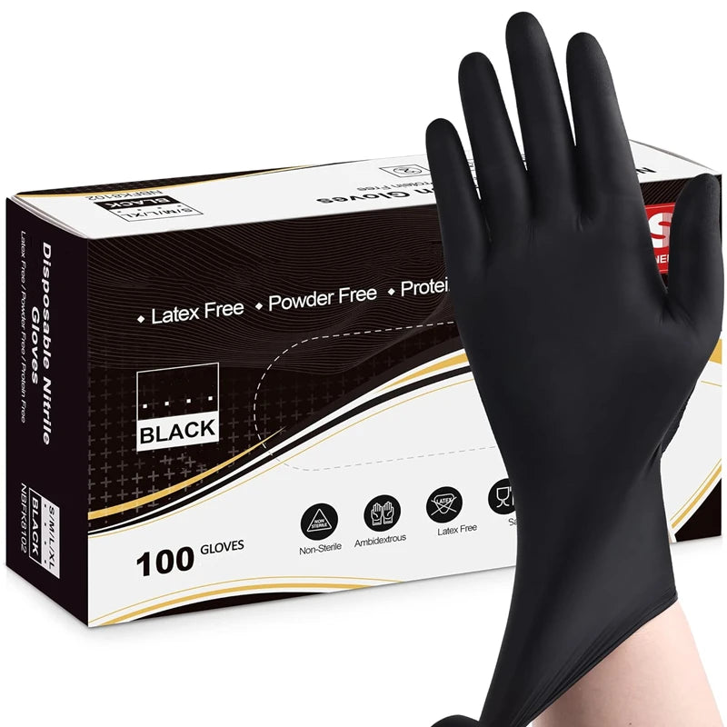 20/50/100PCS Black Nitrile Gloves Disposable Latex Powder Free Gloves for Kitchen Cleaning Industrial Working Hair Dye Gloves