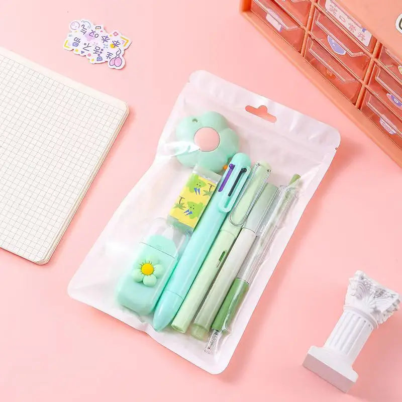 7Pcs/set School Supplies Gift Box Gel Pen 6 Color Ballpoint Pen Pencil Utility Knife Rubber Durable and Diverse Stationery Set
