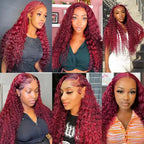 13X4 Lace Frontal Wig For Black Women Deep Wave 99J Burgundy Color Synthetic Preplucked Baby Hair Soft Hair Cosplay Daily Party