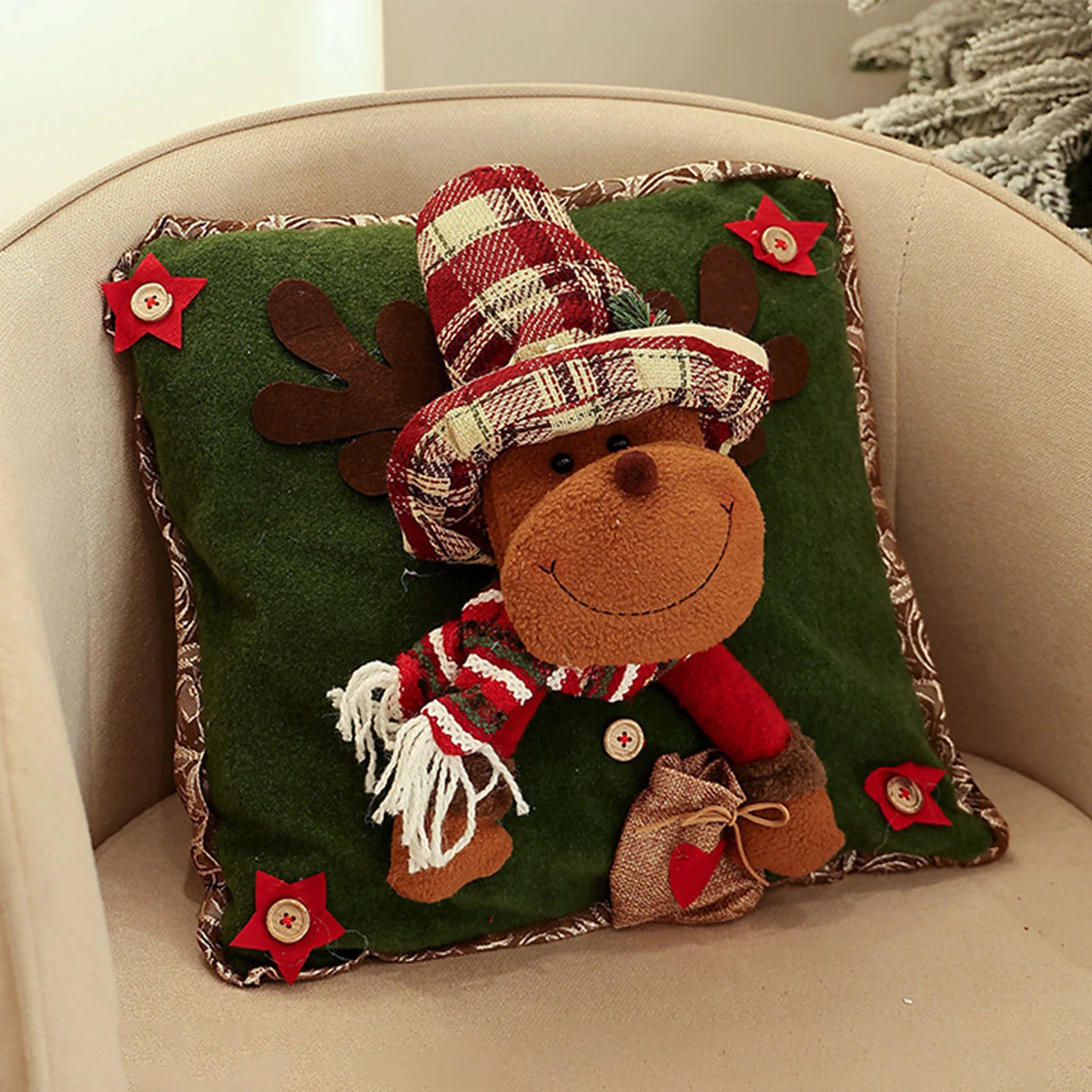 Christmas 3D Cushion Cover Snowman Santa Elk Pattern Pillowcase Sofa Cushion Covers for Home 2026 New Year Christmas Decorations