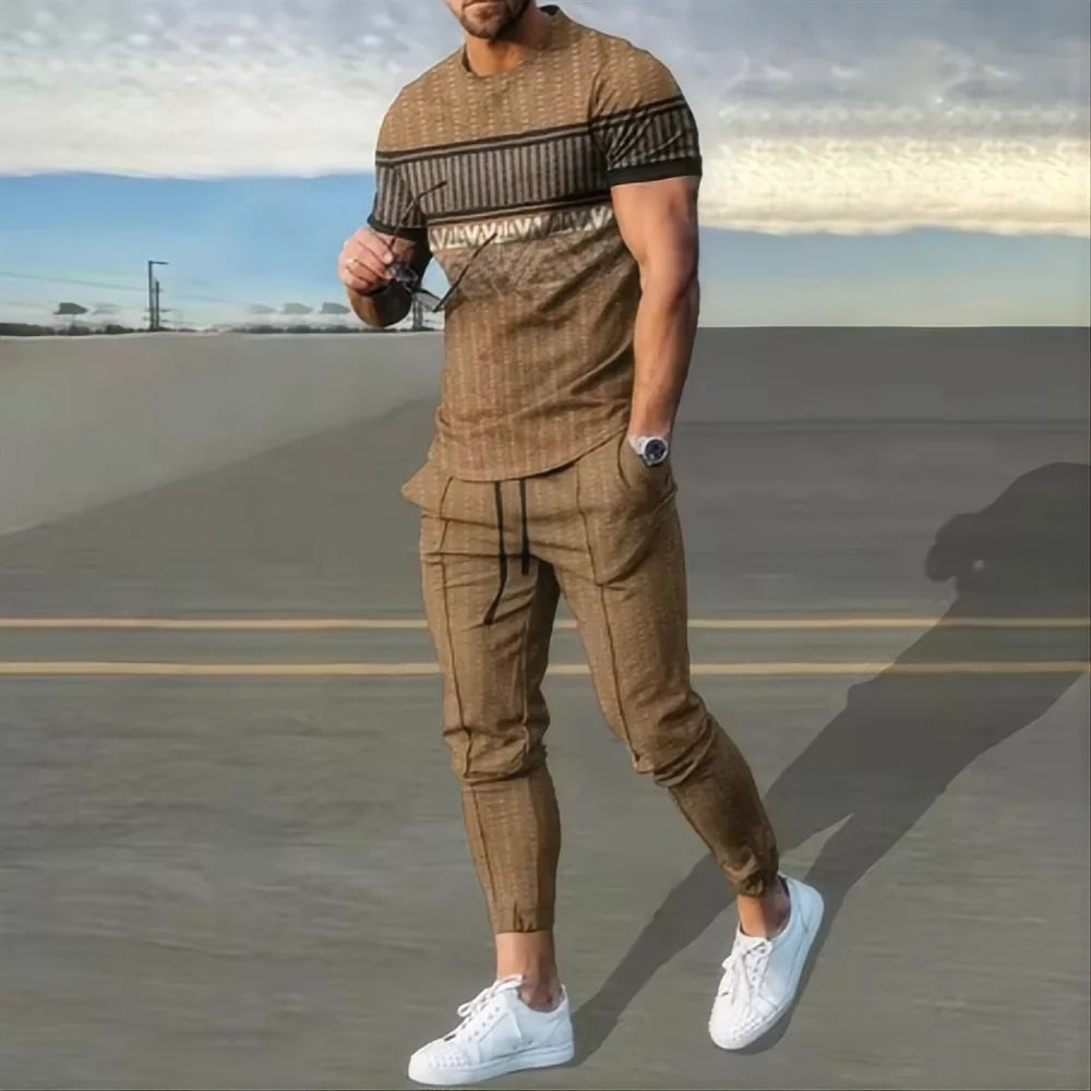 Summer basketball sportswear set short sleeved T-shirt long pants two-piece set men's sportswear 3D printed casual oversized men
