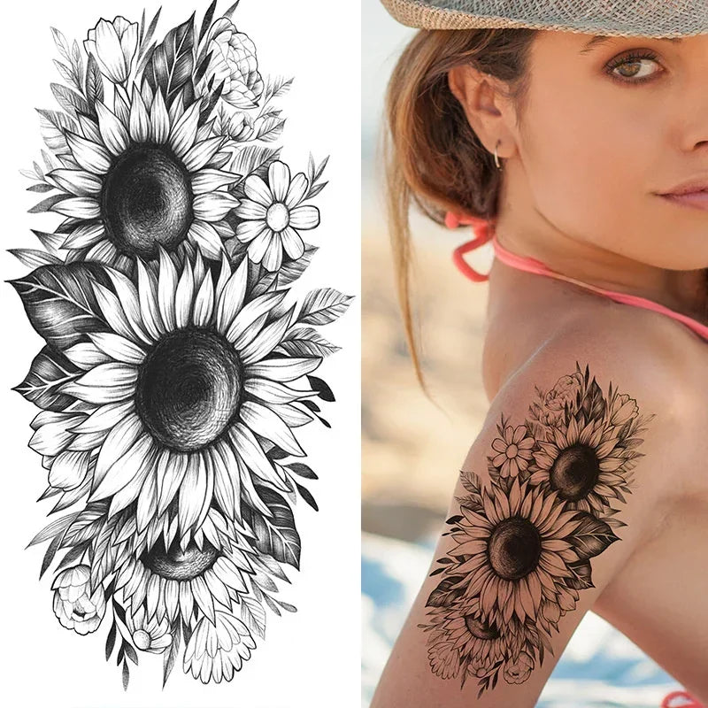 Women Sexy Temporary Tattoo Stickers Black Roses Pattern Full Flower Design Used for Arm Body Art Big Large Fake Tattoo Stickers