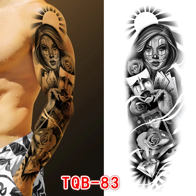 Large Arm Tattoo Sticker Full Sleeve Temporary Tattoos for Men Fish Wolf Tiger Tattoo Fake Tatoo for Women Waterproof Body Art