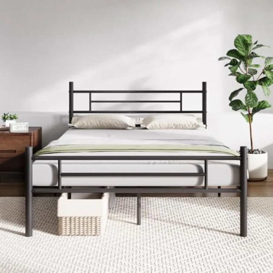 Full Size Bed Frame with Headboard and Footboard, 14 Inch Metal Platform Bed Frame, Under Bed Storage, Strong Metal Slats Support, Mattress Foundation No Box Spring Needed