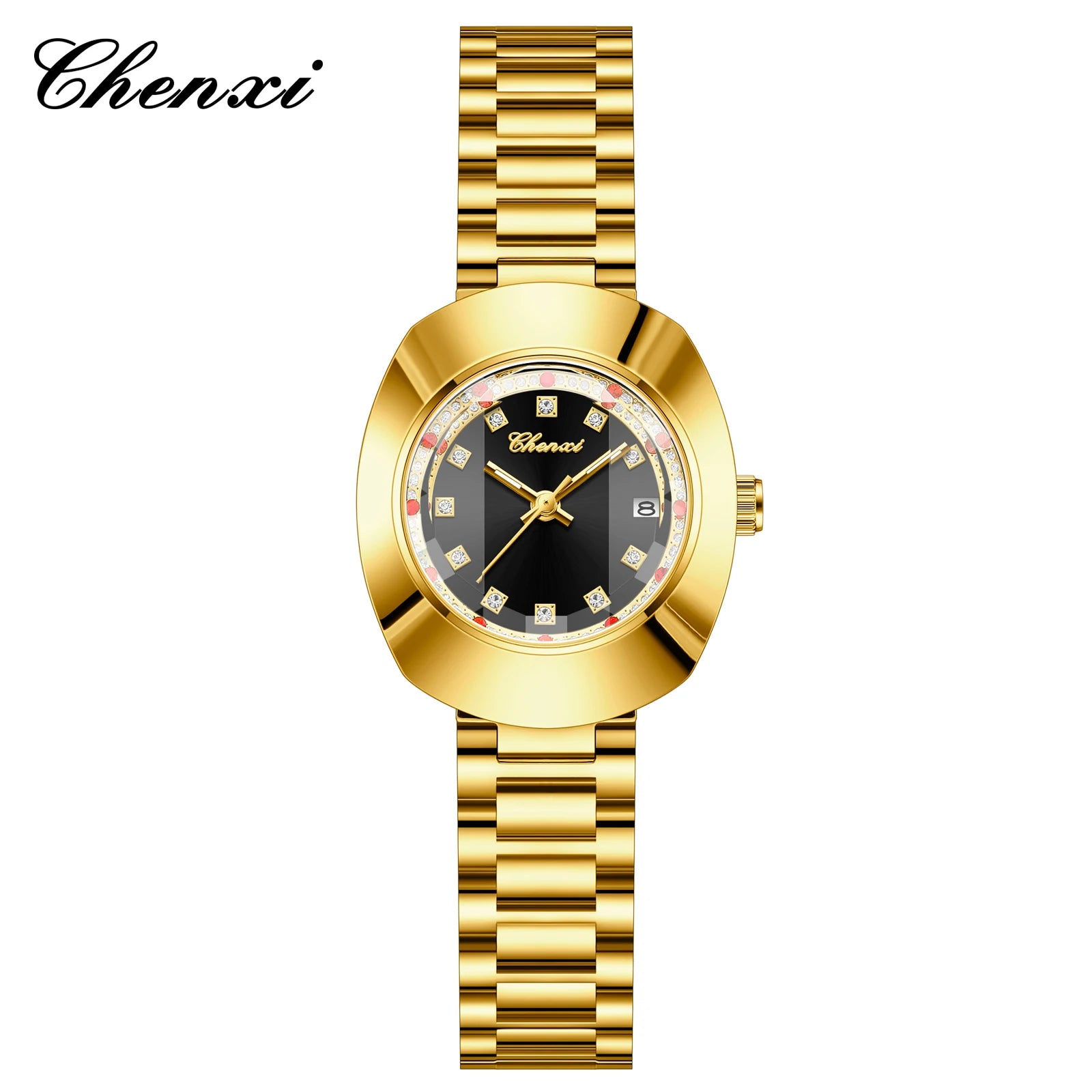CHENXI Luxury Couple Watch Stainless Steel Band Luminous Business Men Women Quartz Wristwatches Great Valentine Gift for Lover