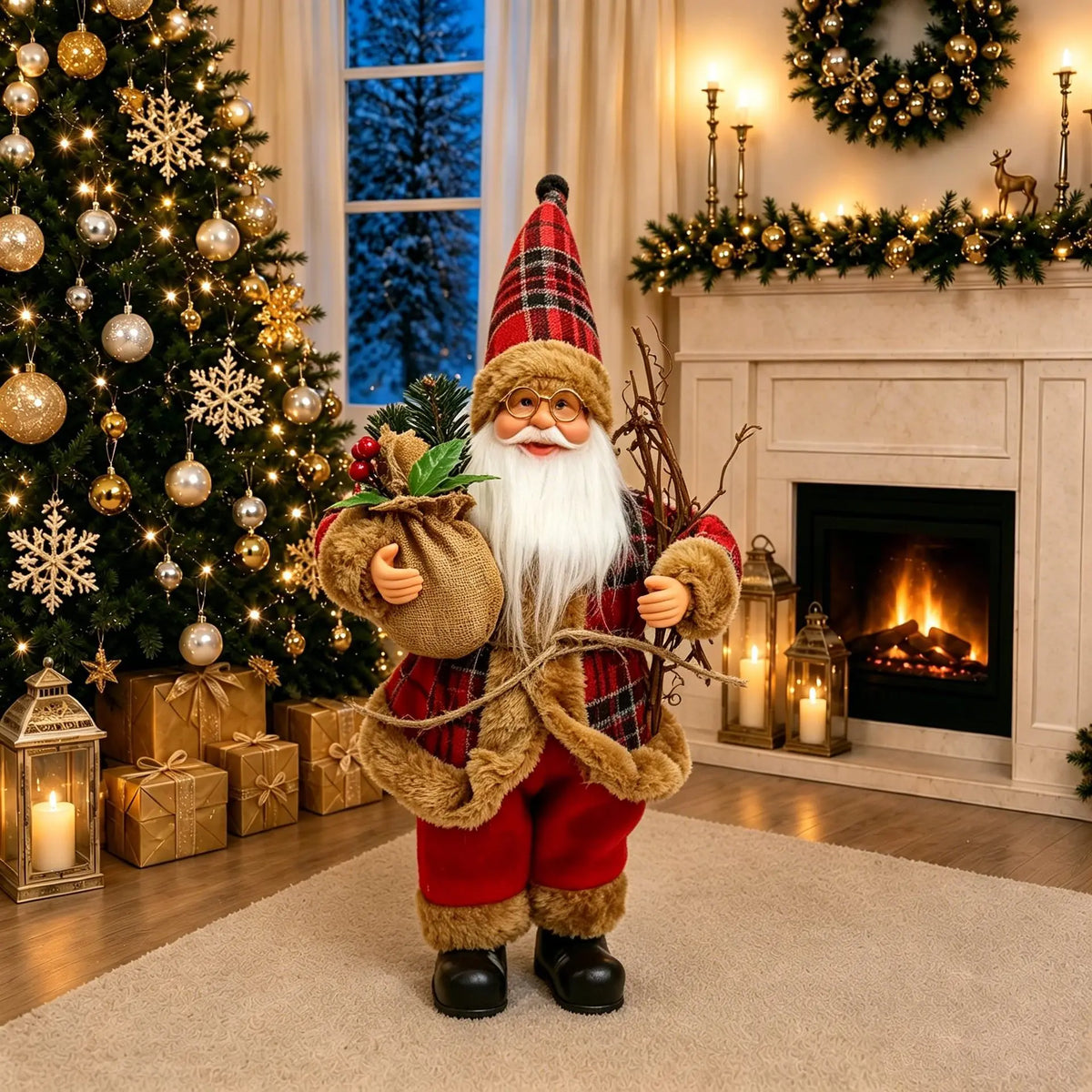 30cm Standing Santa Claus Doll Figurine Christmas Decorations For Home Tabletop Ornaments New Year Navidad Kids Gift Party Decor