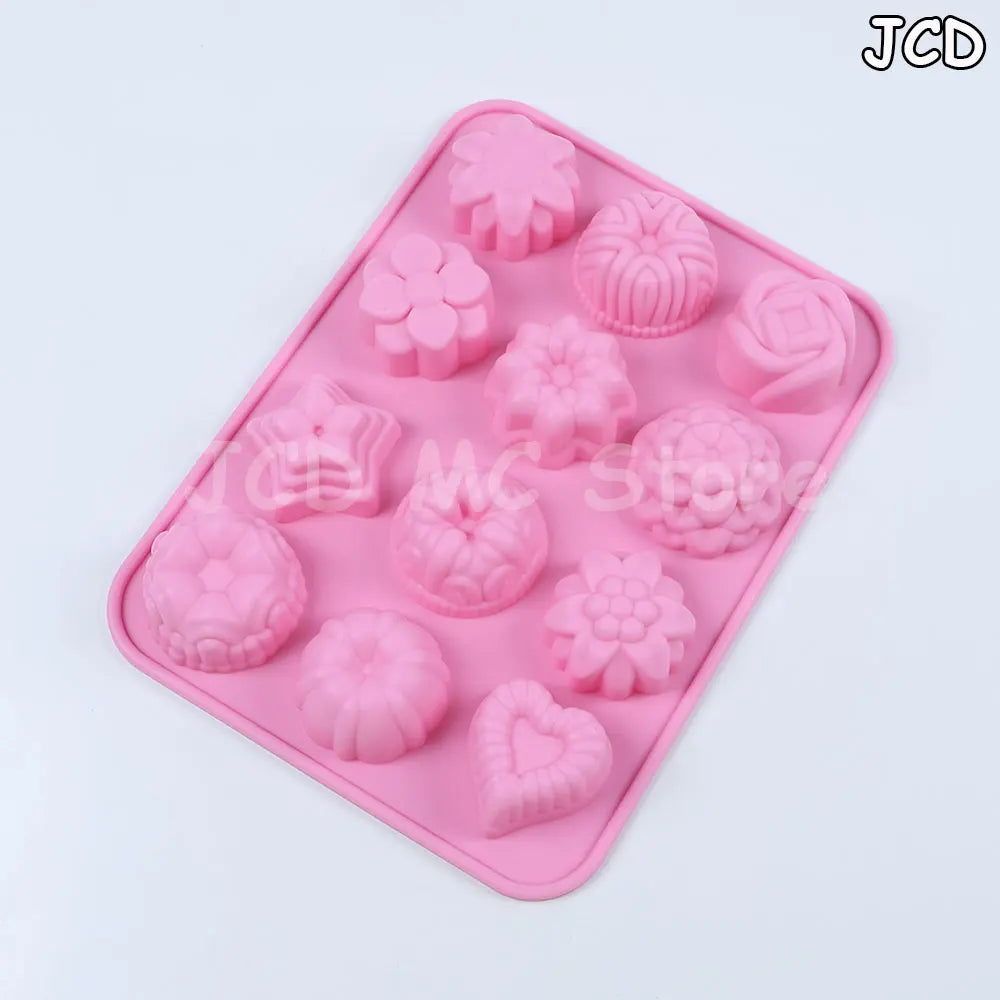 12-Cavity Silicone Flower Molds Non-Stick Jello Mold Baking Pans Ice Cube Trays for Kitchen Making Candy Chocolate Muffin Jelly