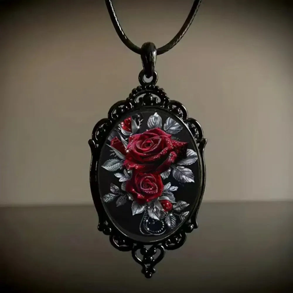 Gothic Glass Pendant Necklace for Women Sun Moon Punk Style Charm Necklace Vintage Cameo Rope Chain Witch Accessories