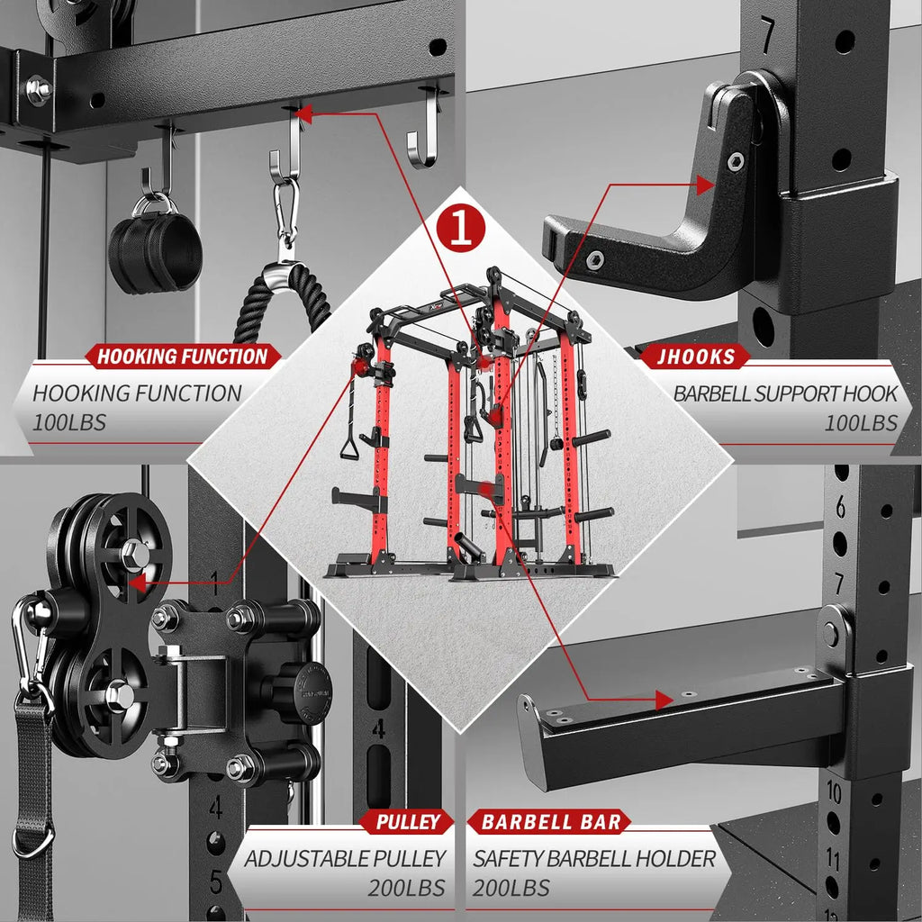 Multi-Function Power Rack Cable Crossover System Squat Home Gym, Custom