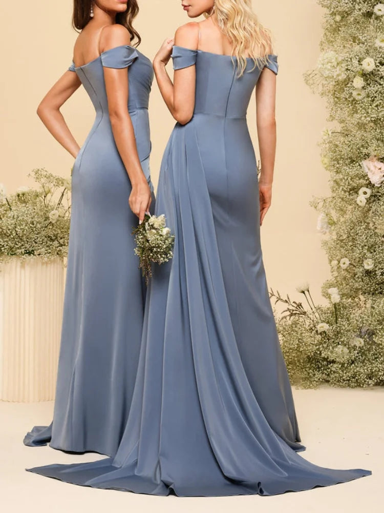 Off the Shoulder Bridesmaid Dresses Sweetheart Pleated High Slit Evening Gowns Mermaid Wedding Guest Party Dress customized