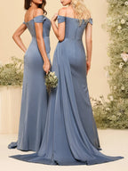 Off the Shoulder Bridesmaid Dresses Sweetheart Pleated High Slit Evening Gowns Mermaid Wedding Guest Party Dress customized