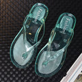 Fashion Transparent Jelly Crystal Flip Flops Female Flat Bottom Korean Version Summer Beach Leisure Casual Outdoor Sandals