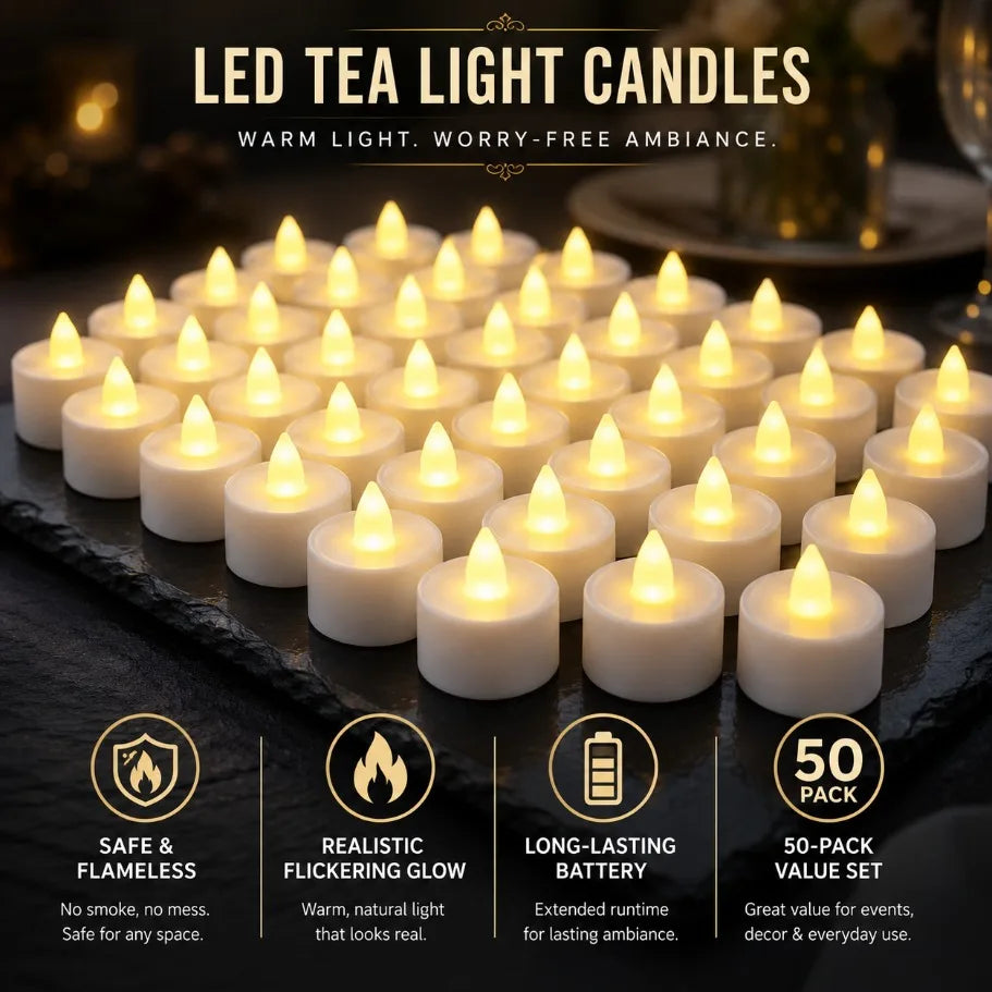 24/50Pcs Flameless Flickering LED Candles Light Warm Light With On/Off Switch Battery Powered For Wedding Christmas Home Decor