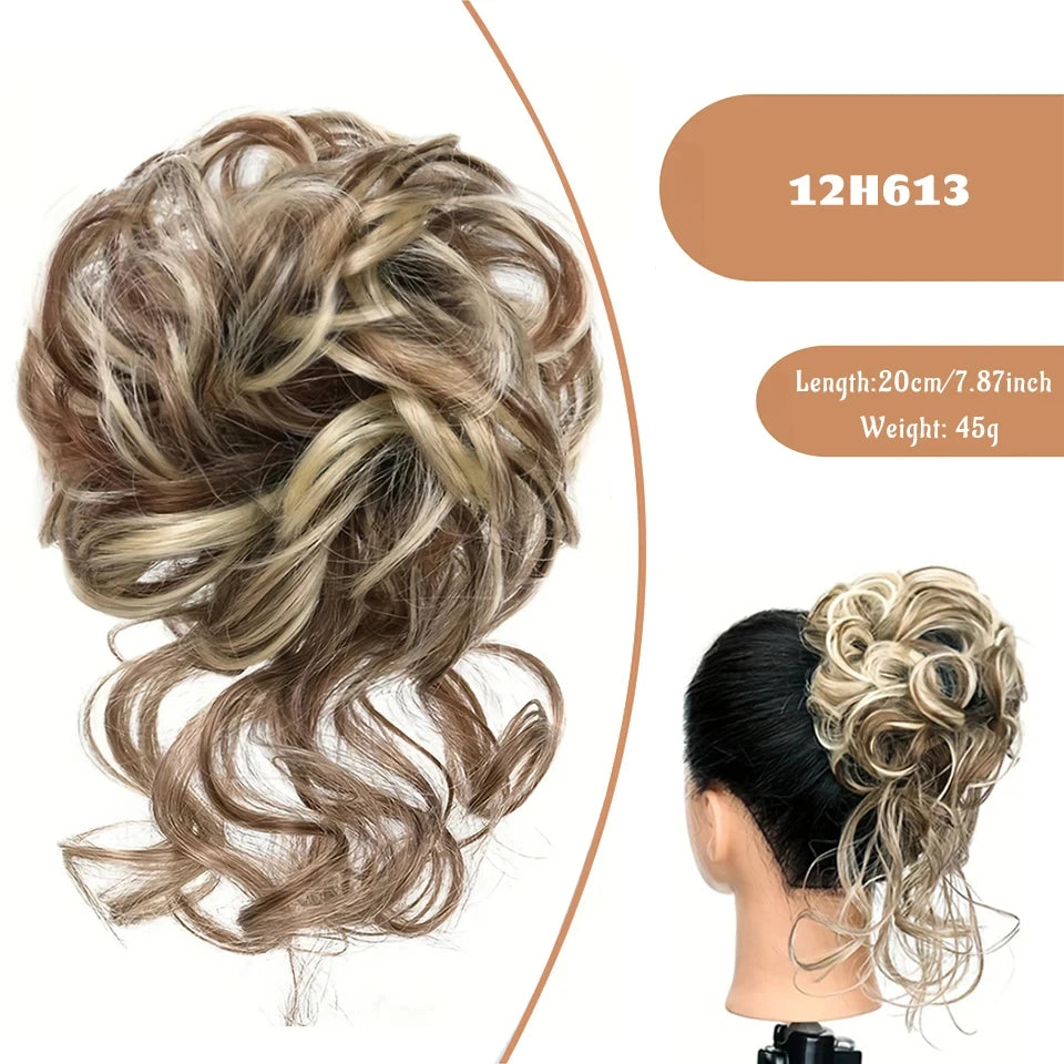 OLACA Synthetic Hair Bun Bands Blonde Black Messy Curly Chignon Donut Updo Scrunchies Fake Hair Pieces For Women Hair Extensions