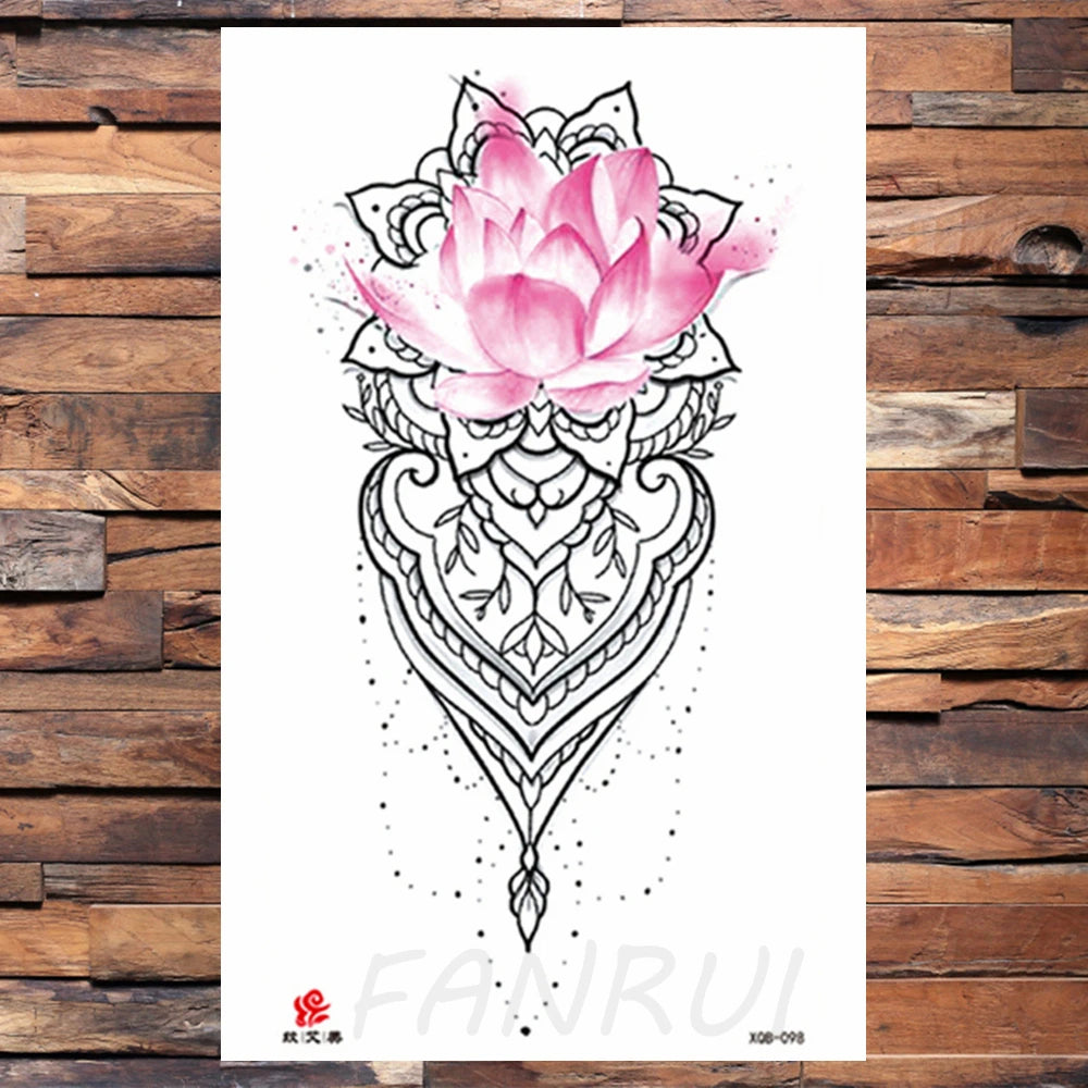 Watercolor Rose Flower Temporary Tattoo For Women Kids Girls Cherry Fake Tattoos Sticker Sexy Lotus Henna Waterproof Tatoo Waist