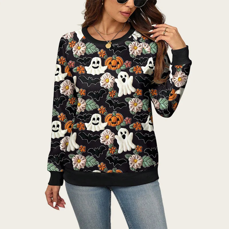Autumn and Winter New Ghost Pumpkin Halloween Pullover Sweatshirt for Women, Plus Size
